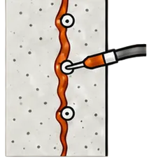Cross-section of resin injected into a crack in a concrete wall.