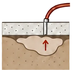 Cross-section of grout pumped under a slab to lift it back toward level.