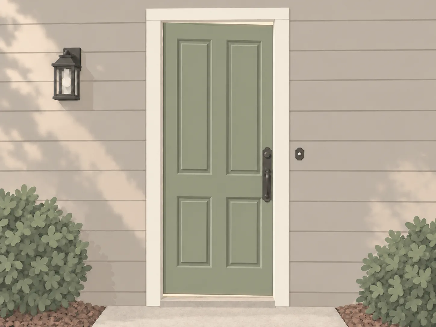 Illustration of an exterior door that has gone out of square, with a triangular gap opening at the top of the frame.
